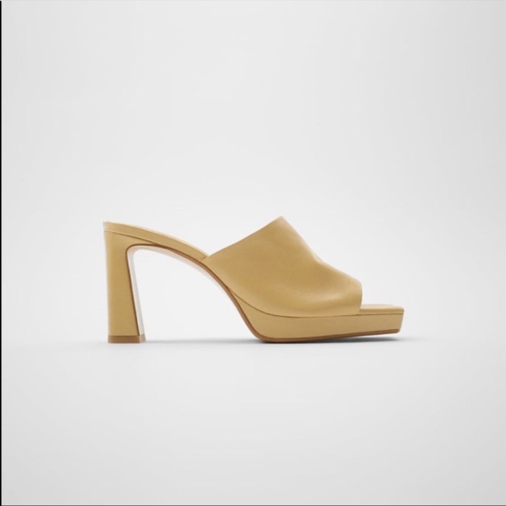 Zara Beige Heeled Platform Leather Mules